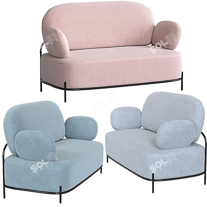 Elegant Coco 2-Seater Sofa 3D model image 12