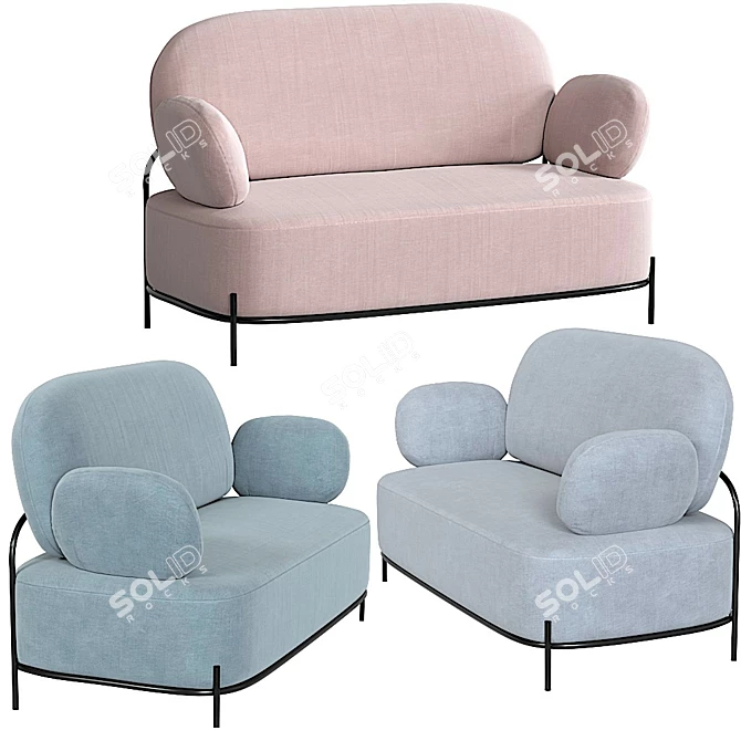Elegant Coco 2-Seater Sofa 3D model image 18