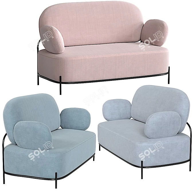 Elegant Coco 2-Seater Sofa 3D model image 20