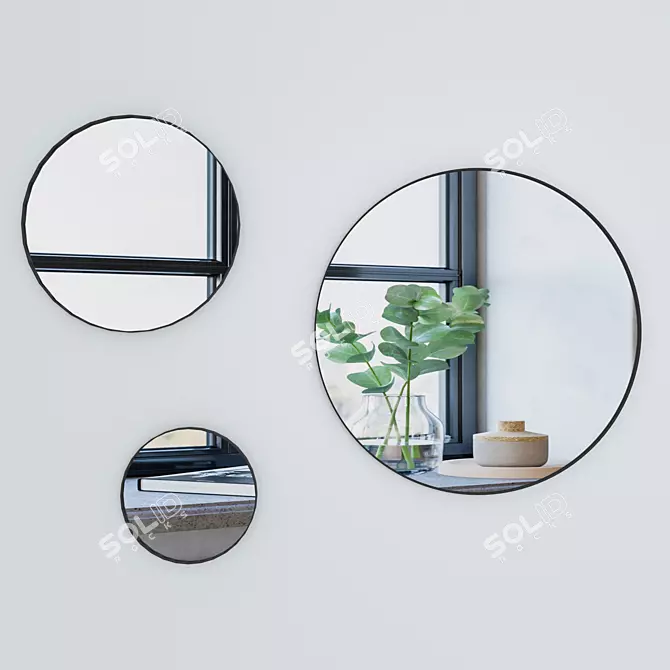 Sleek Metal Frame Round Mirror 3D model image 1