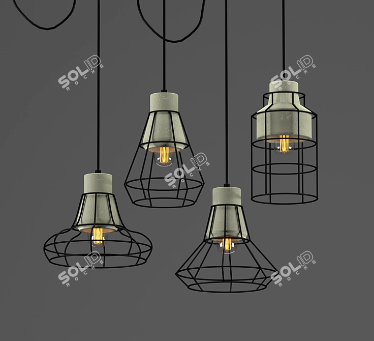 Urban Loft Pendant Lights: Concrete Shade in Metal Frame 3D model image 1