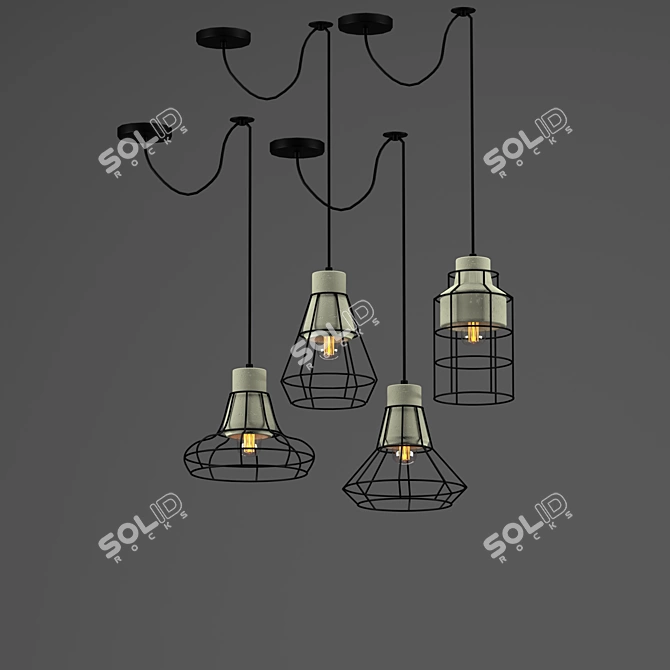 Urban Loft Pendant Lights: Concrete Shade in Metal Frame 3D model image 2