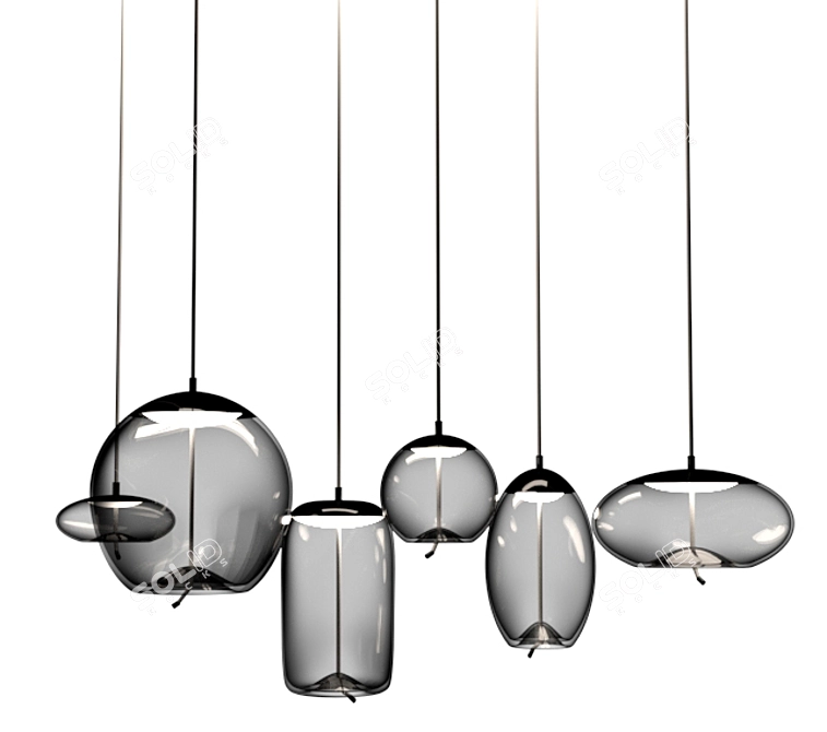 Elegant Iron and Glass Pendant Lamp 3D model image 5