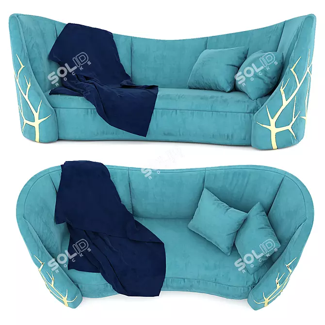 Zelda Velvet Sofa with Gold Details 3D model image 1