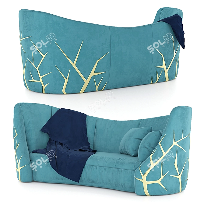 Zelda Velvet Sofa with Gold Details 3D model image 2