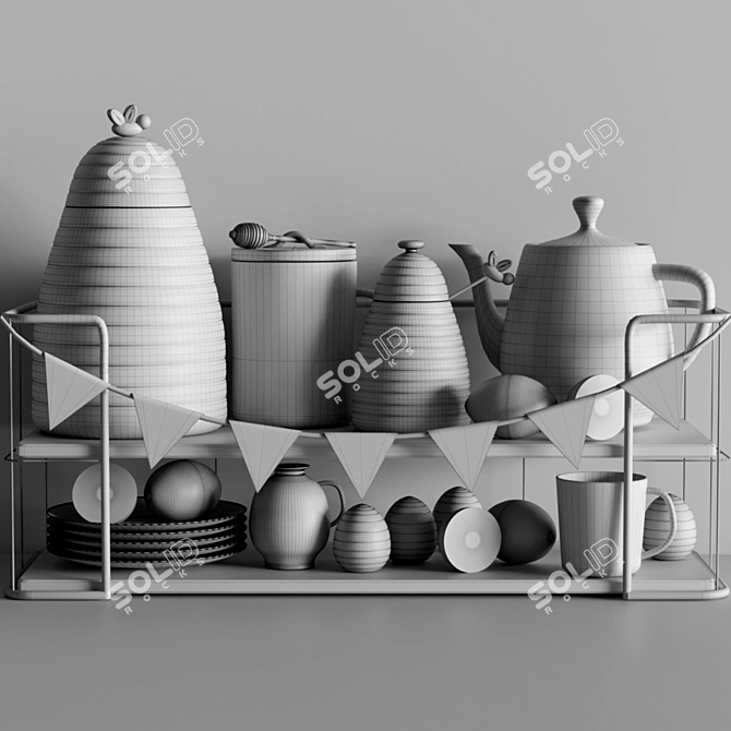 Kitchen Essentials Set: Kettle, Lemon, Salt & Pepper Shakers, Dishes, Cup 3D model image 2