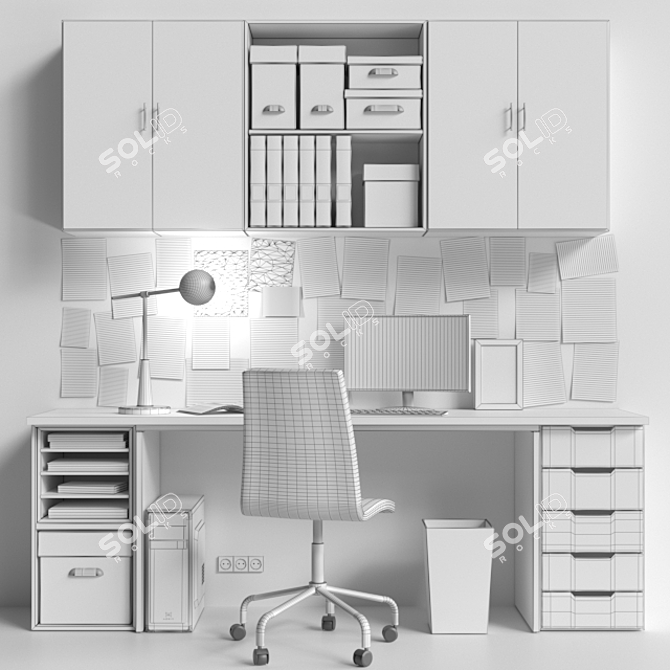 Modern Office Furniture Set: Wardrobe, Table, Chair, Stationery, Laptop, Folder 3D model image 2