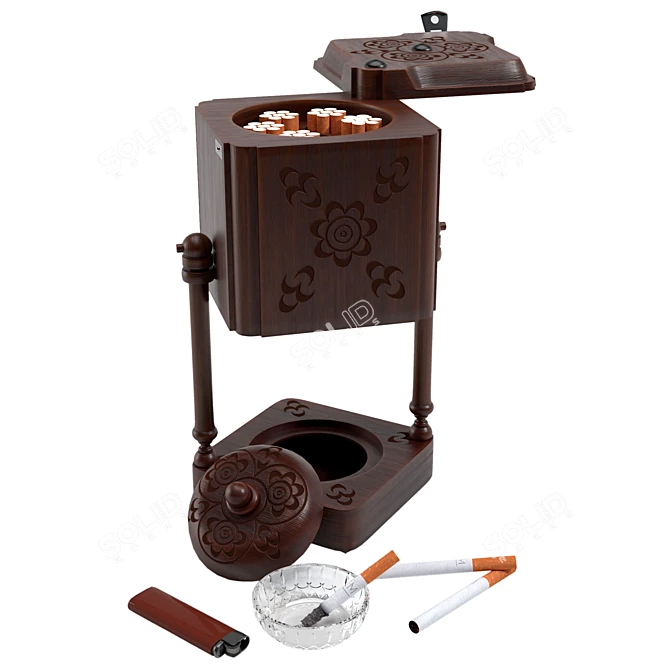 Wooden Cigarette Stand | Glass Ashtray 3D model image 2