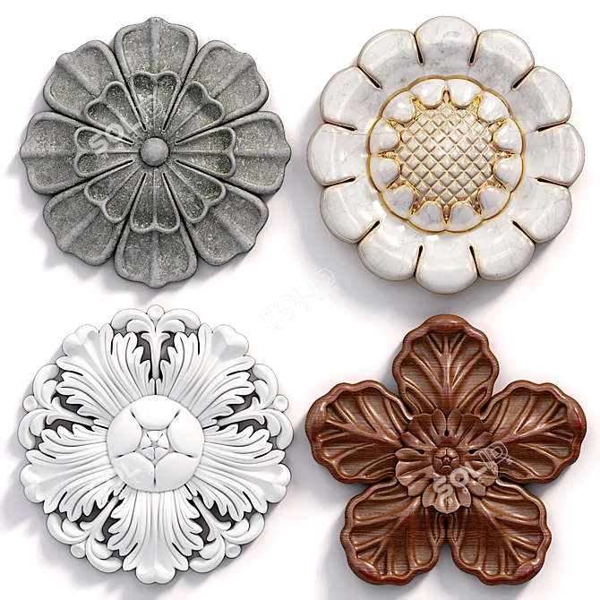 Elegant Decor Wall Rosettes 3D model image 1