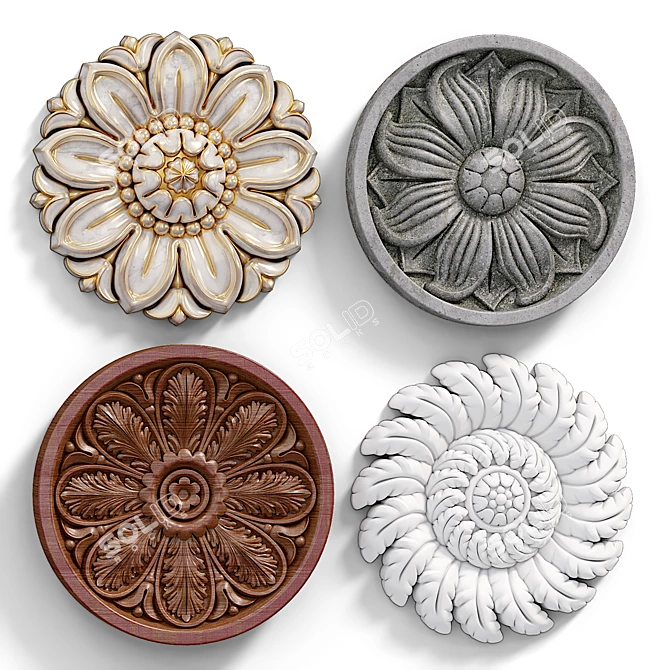 Elegant Decorative Rosettes Set 3D model image 1