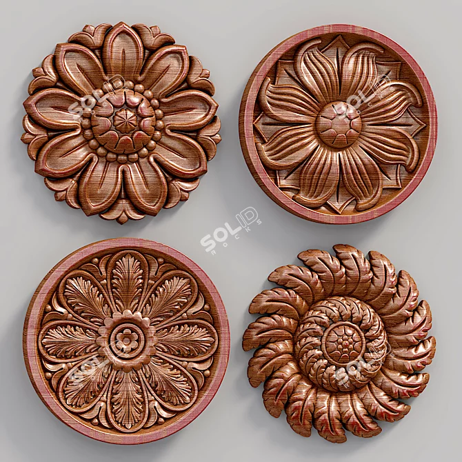 Elegant Decorative Rosettes Set 3D model image 4