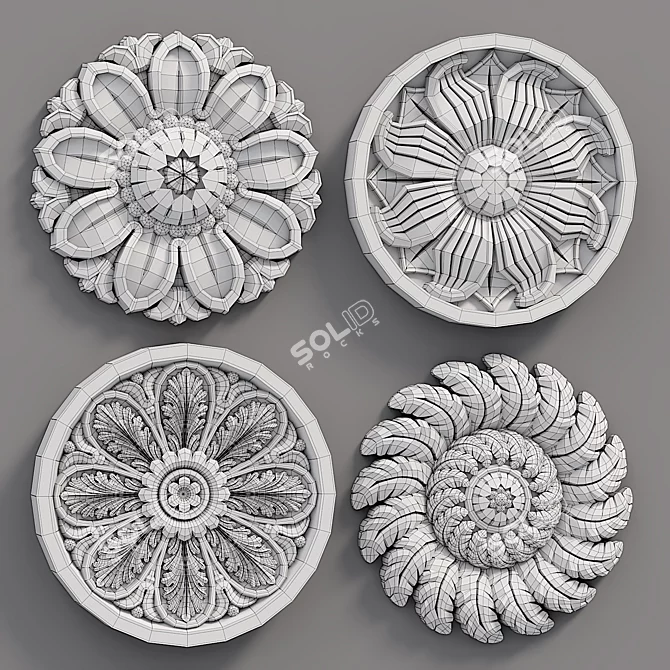 Elegant Decorative Rosettes Set 3D model image 5