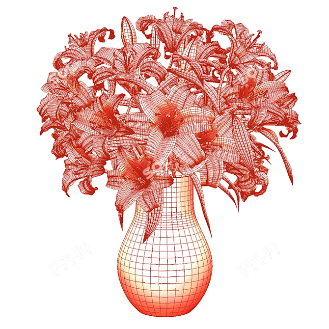 Elegant Lily Bouquet in Metal Vase 3D model image 3
