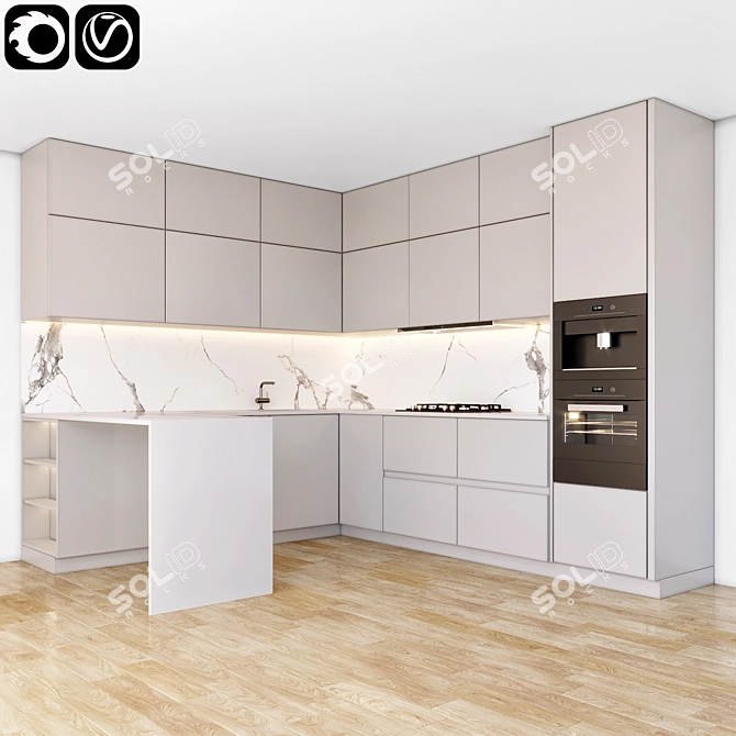 Modern Kitchen Design: Spacious & Stylish 3D model image 1