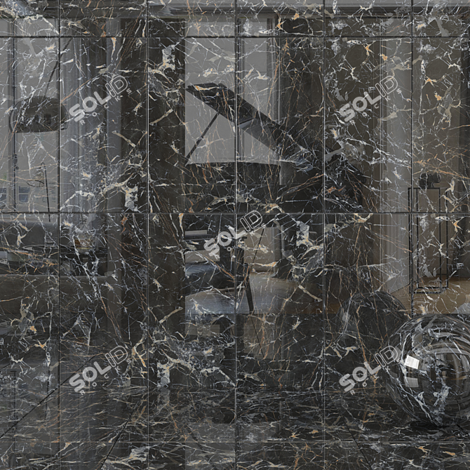 Sleek Laurent Black Marble Tiles 3D model image 1