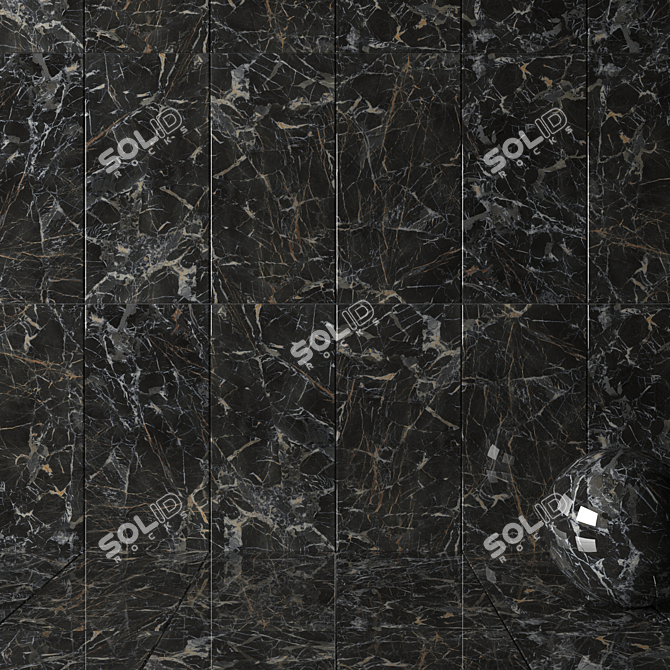 Sleek Laurent Black Marble Tiles 3D model image 2