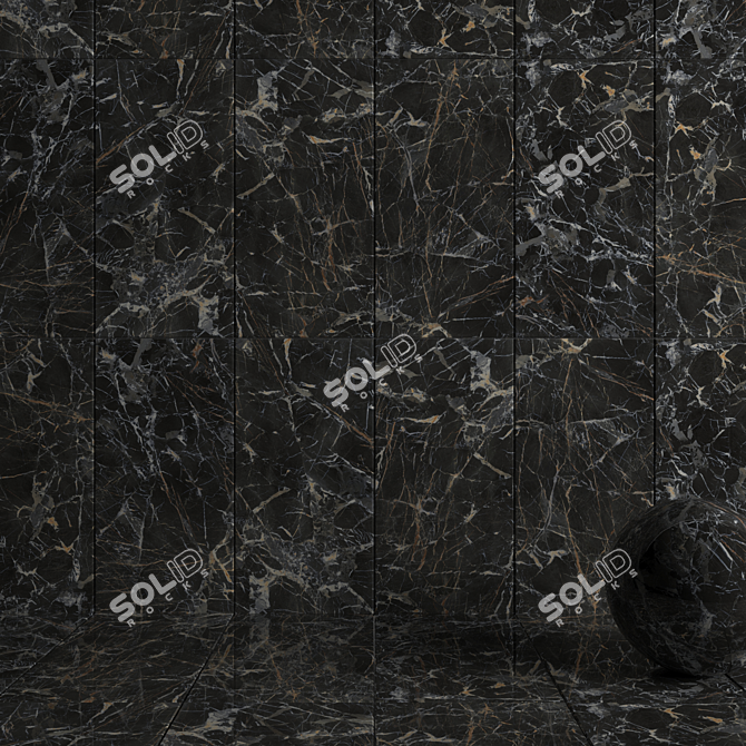 Sleek Laurent Black Marble Tiles 3D model image 3