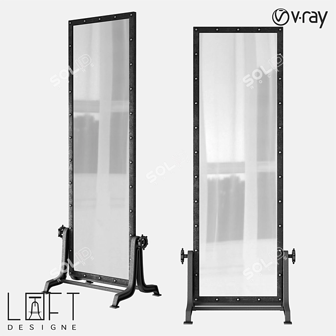 Elegant Metal and Glass Loft Mirror 3D model image 1