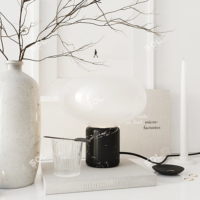 Elegant White Decor Set: Vase, Mirror, Candles & More 3D model image 2