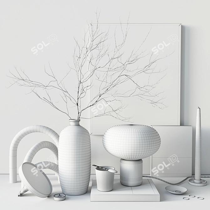 Elegant White Decor Set: Vase, Mirror, Candles & More 3D model image 4