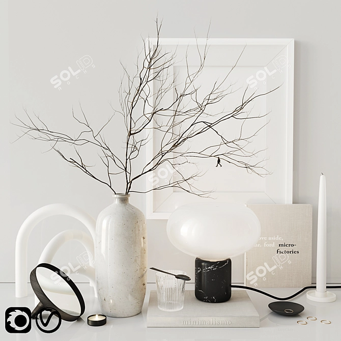 Elegant White Decor Set: Vase, Mirror, Candles & More 3D model image 5