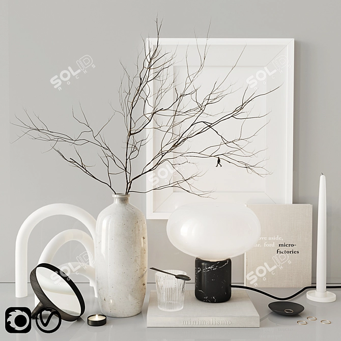 Elegant White Decor Set: Vase, Mirror, Candles & More 3D model image 6