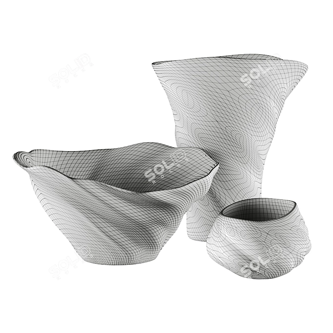Elegant Murano Glass Vase Set 3D model image 2