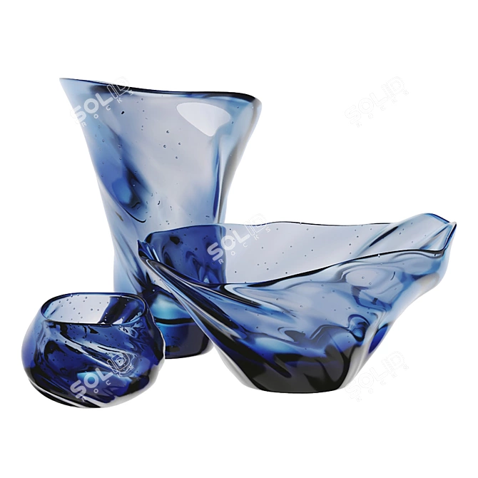 Elegant Murano Glass Vase Set 3D model image 4