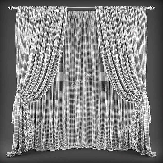 Elegant Mesh Curtains 3D model image 2