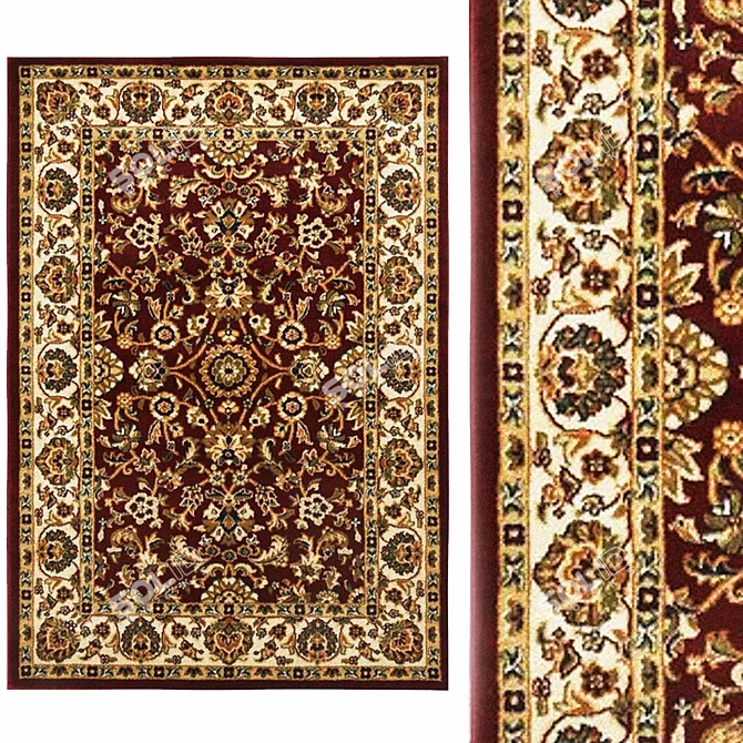 Luxurious Persian Cream Rug- Exquisite Design 3D model image 1