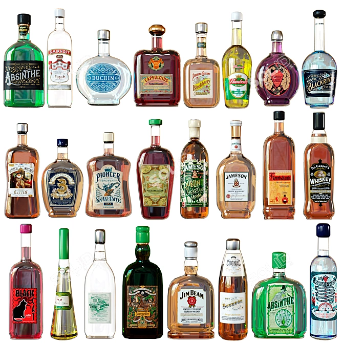 Strong Spirits Collection - 24 Unique Bottles 3D model image 1
