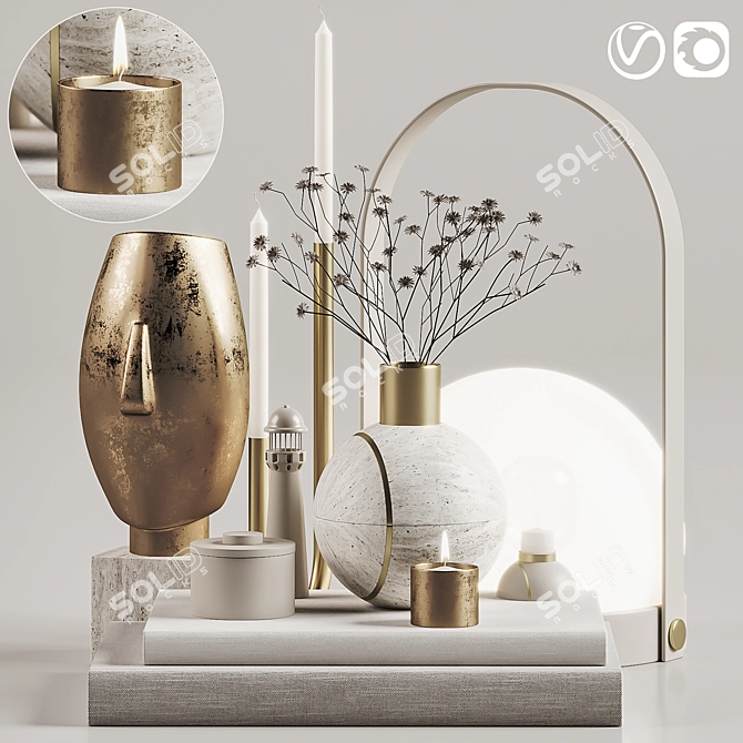Modern Decor Set: Vase, Lamp, Plants, Books, Decor 3D model image 1