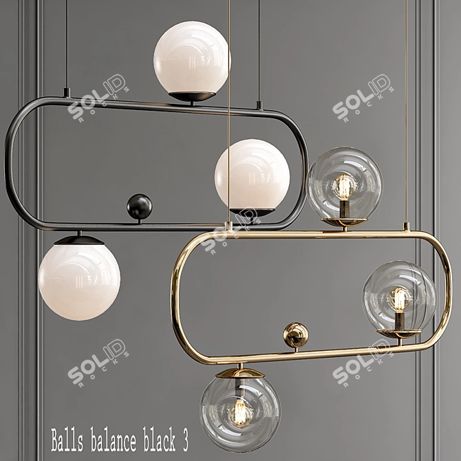 Elegant Black Balance Chandelier 3D model image 1