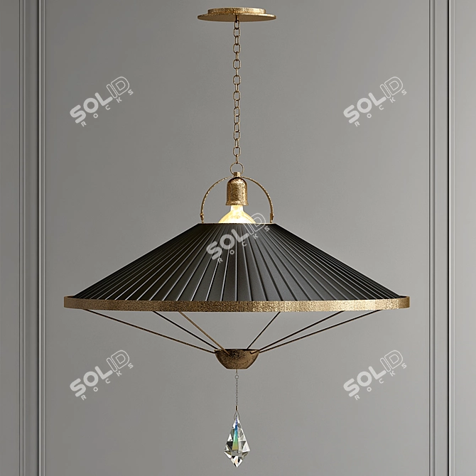 Sunshine Pendant Lamp: Crystal Drop, Antique Brass 3D model image 1