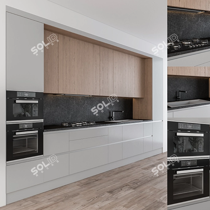 Modern Gray Wood Kitchen 24 3D model image 1