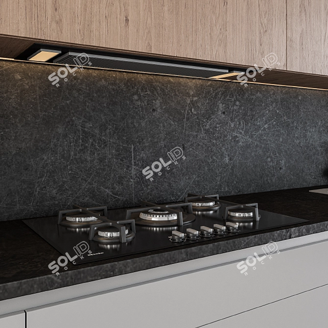 Modern Gray Wood Kitchen 24 3D model image 2