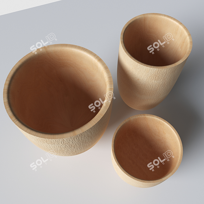 Sato Wooden Vases - Handcrafted Elegance 3D model image 3