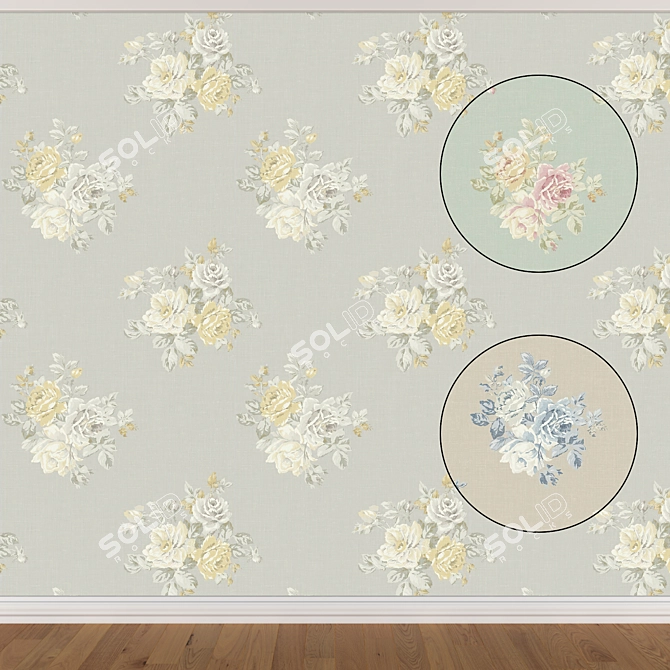 Seamless Wallpaper Set: 3 Colors 3D model image 1