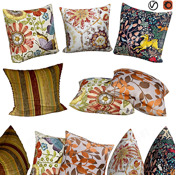 Elegant Floral Decor Pillows 3D model image 1