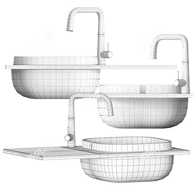 Scarabeo UP Ceramic Kitchen Sink 3D model image 4