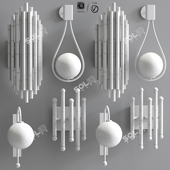 Modern 4-Piece Wall Light Set 3D model image 2