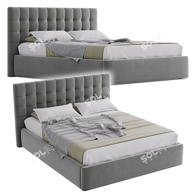 Sleek Gray Bed: Modern Style 3D model image 1