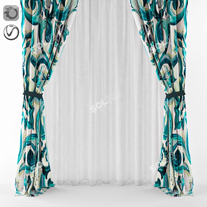 Elegant Sheer Window Curtain 3D model image 2