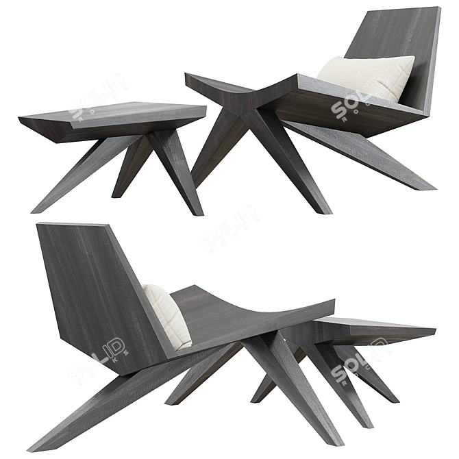Elegant Wood Easy Chair 3D model image 2