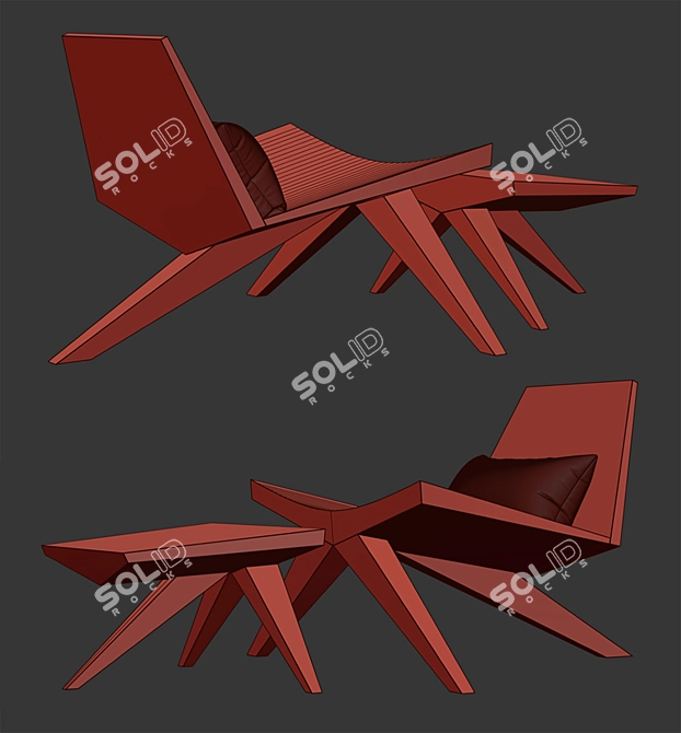 Elegant Wood Easy Chair 3D model image 3