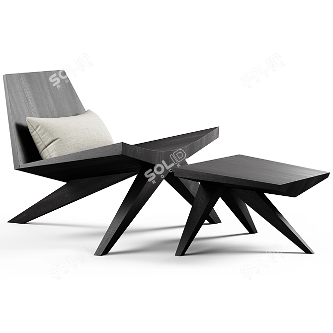 Elegant Wood Easy Chair 3D model image 4