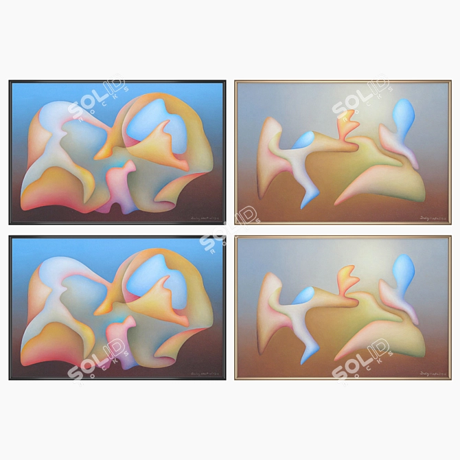 Modern Wall Art Set with Multiple Frames 3D model image 2