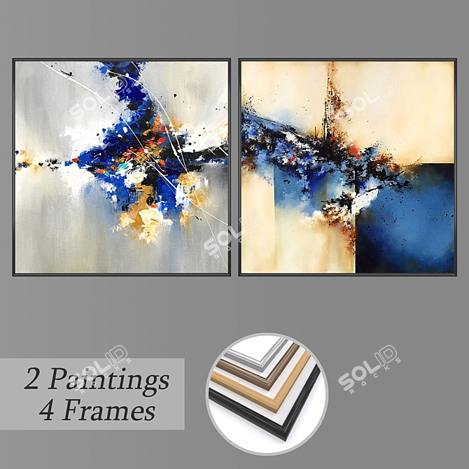 Set of 2 Wall Paintings with Frames 3D model image 1