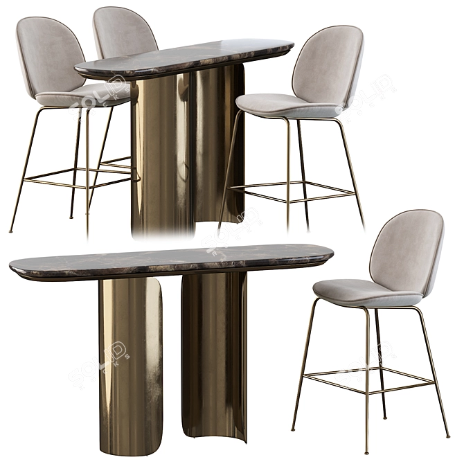 Elegant Gabriel Oval Table & Gubi Beetle Stool 3D model image 1