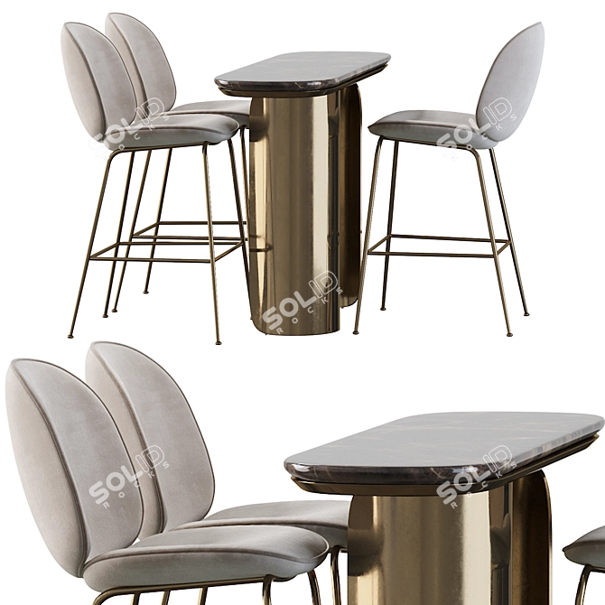 Elegant Gabriel Oval Table & Gubi Beetle Stool 3D model image 2